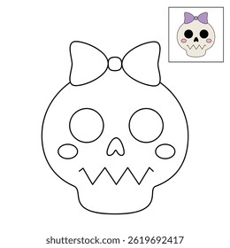 Cute skull halloween coloring page. Trace and color cute skull halloween. Fun Halloween activity for kids. Printable halloween worksheet for preschool and kindergarten. Skull clipart element vector.
