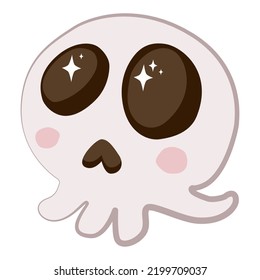 Cute skull Happy Halloween, vector illustration hand drawn cartoon character. Isolate on a white background.