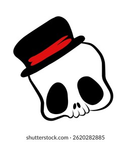 Cute Skull with Hat Cartoon Vector Art