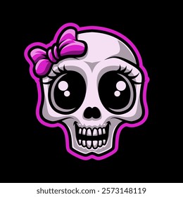 Cute Skull Head In Love With Cute Ribbon Mascot Vector Illustration is perfect for your brand business