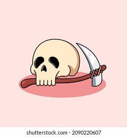 Cute skull head with sickle illustration