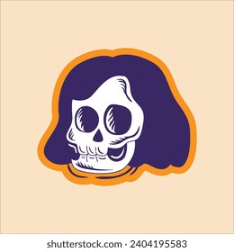 Cute skull head sticker cartoon illustration