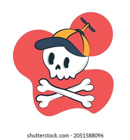 Cute skull with helicopter cap on it. T- Shirt design and also used as sticker . Cartoony design of skull.