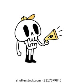 Cute Skull holding megaphone, illustration for t-shirt, poster, sticker, or apparel merchandise. With cartoon style.