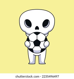 cute skull holding soccer ball cartoon mascot doodle art hand drawn concept vector kawaii icon illustration