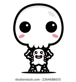 cute skull hugging cute ghost