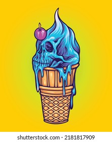 Cute skull ice cream cone vector illustrations for your work logo, merchandise t-shirt, stickers and label designs, poster, greeting cards advertising business company or brands