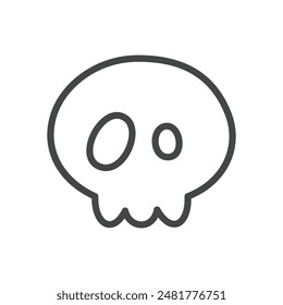 Cute skull icon. Hand drawn monochrome illustration of a funny skull isolated on a white background. Kawaii sticker. Vector 10 EPS.