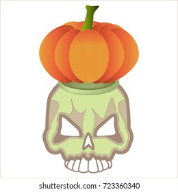 Cute skull isolated on white background, pumpkin on head