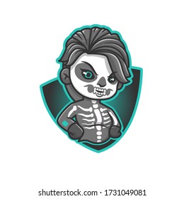 Cute Skull Kid Logo Mascot Vector Icon Illustration. Animal Icon Concept Isolated Premium Vector. Flat Cartoon Style 