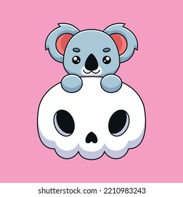 cute skull koala halloween cartoon mascot doodle art hand drawn concept vector kawaii icon illustration