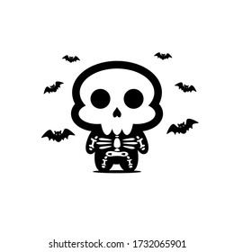 Cute skull mascot vector design. Halloween.