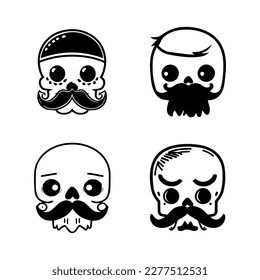 cute skull with moustache logo collection set hand drawn illustration