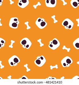 Cute skull pattern, Flat skull and bones in a modern style. Halloween, Mexican day of the dead theme. Vector illustration.