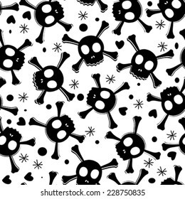 Cute skull pattern, pirate seamless design in black and white