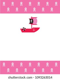 cute skull pink boat ship greeting card vector
