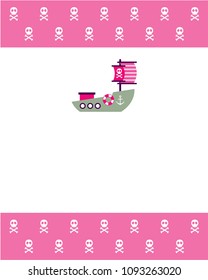 cute skull pink boat ship greeting card vector