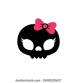 Cute skull with pink bow concept. Girl skull head illustration, vector.