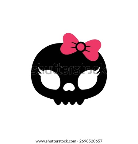 Cute skull with pink bow concept. Girl skull head illustration, vector.