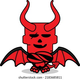 lindo cráneo rojo diablo personaje de mascota caricatura vector fresco