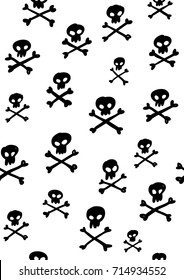 Cute Skull Repeat pattern hand drawn vector illustration white black for fashion fabric