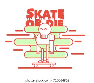 cute skull riding skateboard.