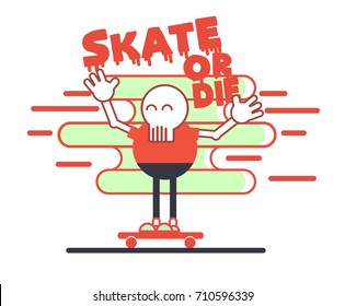cute skull riding skateboard.