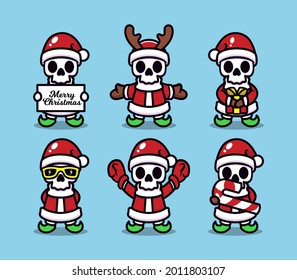 Cute skull with Santa Claus Christmas costume