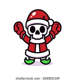 Cute skull with Santa Claus costume mascot