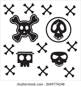 Cute Skull Seamless Pattern, Cartoon Vector Illustration, Isolated Background