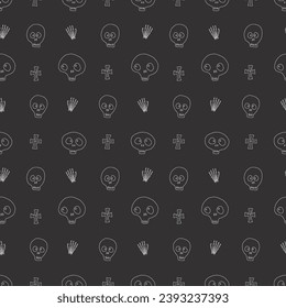 Cute Skull Seamless Pattern. Halloween Background vector illustration.