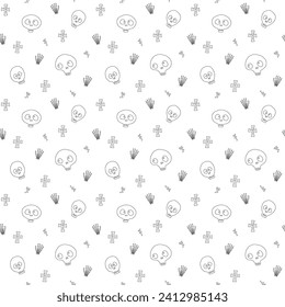 Cute Skull Seamless Pattern. Halloween Background vector illustration.