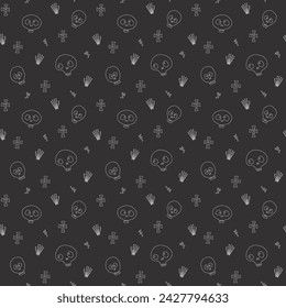 Cute Skull Seamless Pattern. Halloween Background vector illustration.