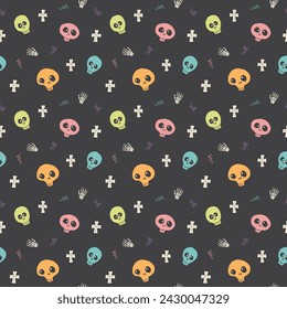 Cute Skull Seamless Pattern. Halloween Background vector illustration.