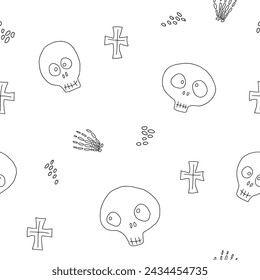 Cute Skull Seamless Pattern. Halloween Background vector illustration.