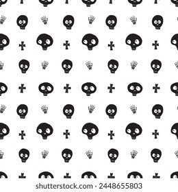 Cute Skull Seamless Pattern. Halloween Background vector illustration.