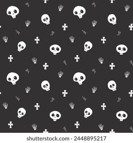 Cute Skull Seamless Pattern. Halloween Background vector illustration.