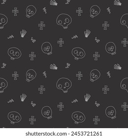 Cute Skull Seamless Pattern. Halloween Background vector illustration.