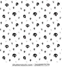 Cute Skull Seamless Pattern. Halloween Background vector illustration.