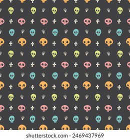 Cute Skull Seamless Pattern. Halloween Background vector illustration.