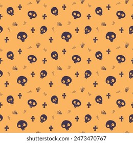 Cute Skull Seamless Pattern. Halloween Background vector illustration.