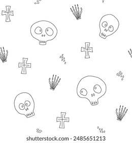 Cute Skull Seamless Pattern. Halloween Background vector illustration.