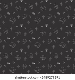 Cute Skull Seamless Pattern. Halloween Background vector illustration.