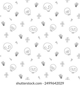 Cute Skull Seamless Pattern. Halloween Background vector illustration.