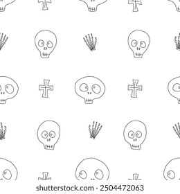 Cute Skull Seamless Pattern. Halloween Background vector illustration.