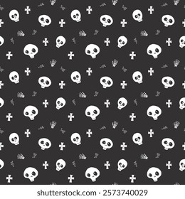 Cute Skull Seamless Pattern. Halloween Background vector illustration.