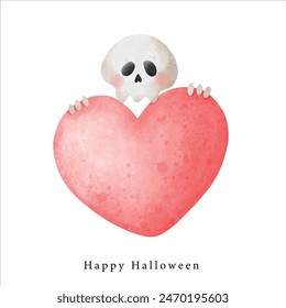 cute skull skeleton with heart in love , illustration Halloween horror element clipart