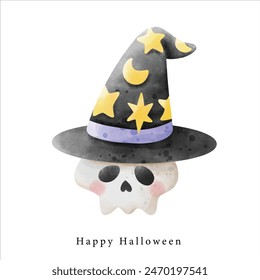 Mago lindo del esqueleto del cráneo mago , ilustración Halloween horror elemento Clipart
