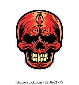 Cute skull sticker design. Great for souvenir design. Kawai sticker eps. Skull vector illustration isolated on white background.
