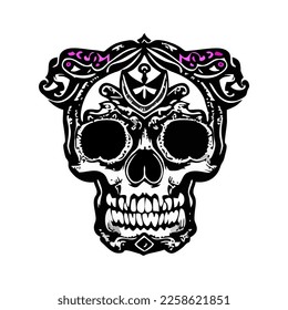 Cute skull sticker design. Great for souvenir design. Kawai sticker eps. Skull vector illustration isolated on white background.
